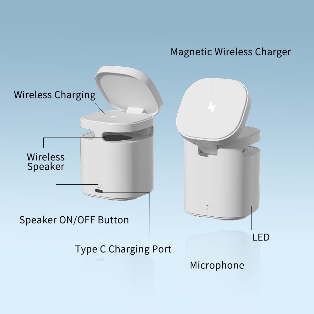 3In1 Magnetic Wireless Charger + Speakers (2 Wireless Charge Pads + High Bass Speaker)