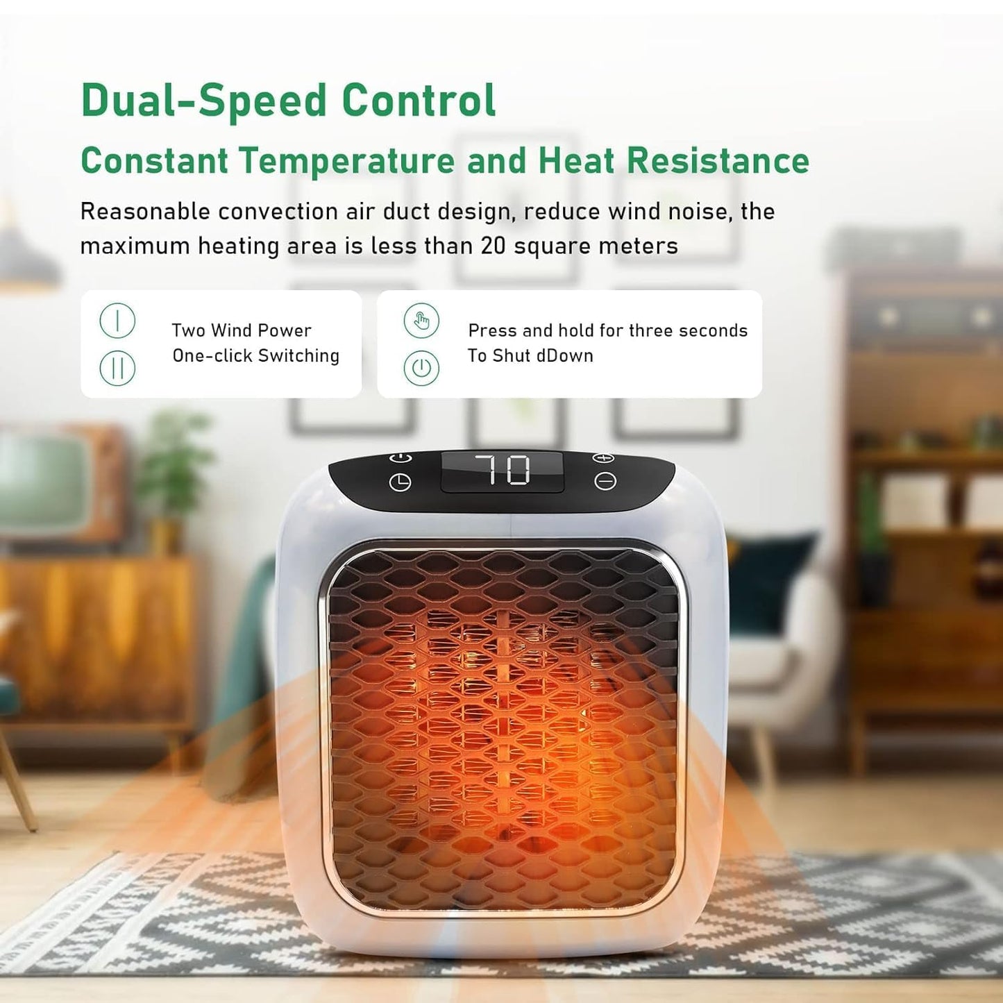 Electric New Handy Heater Turbo Wall-Outlet 800 Watts with Temperature Control Remote