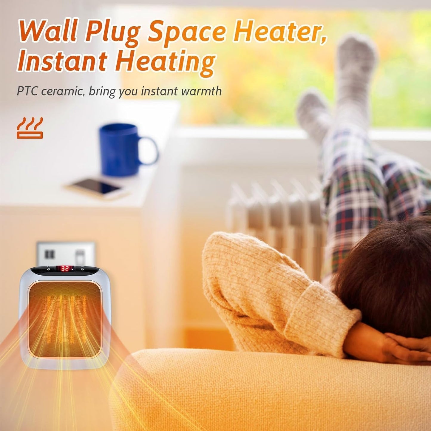 Electric New Handy Heater Turbo Wall-Outlet 800 Watts with Temperature Control Remote