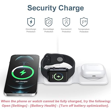 3 in 1 Foldable Wireless Charger,Magnetic Fast Wireless Charging Pad,Compatible with iPhone 13/12/SE/11,Samsung Galaxy,Apple Watch,AirPods Pro,White