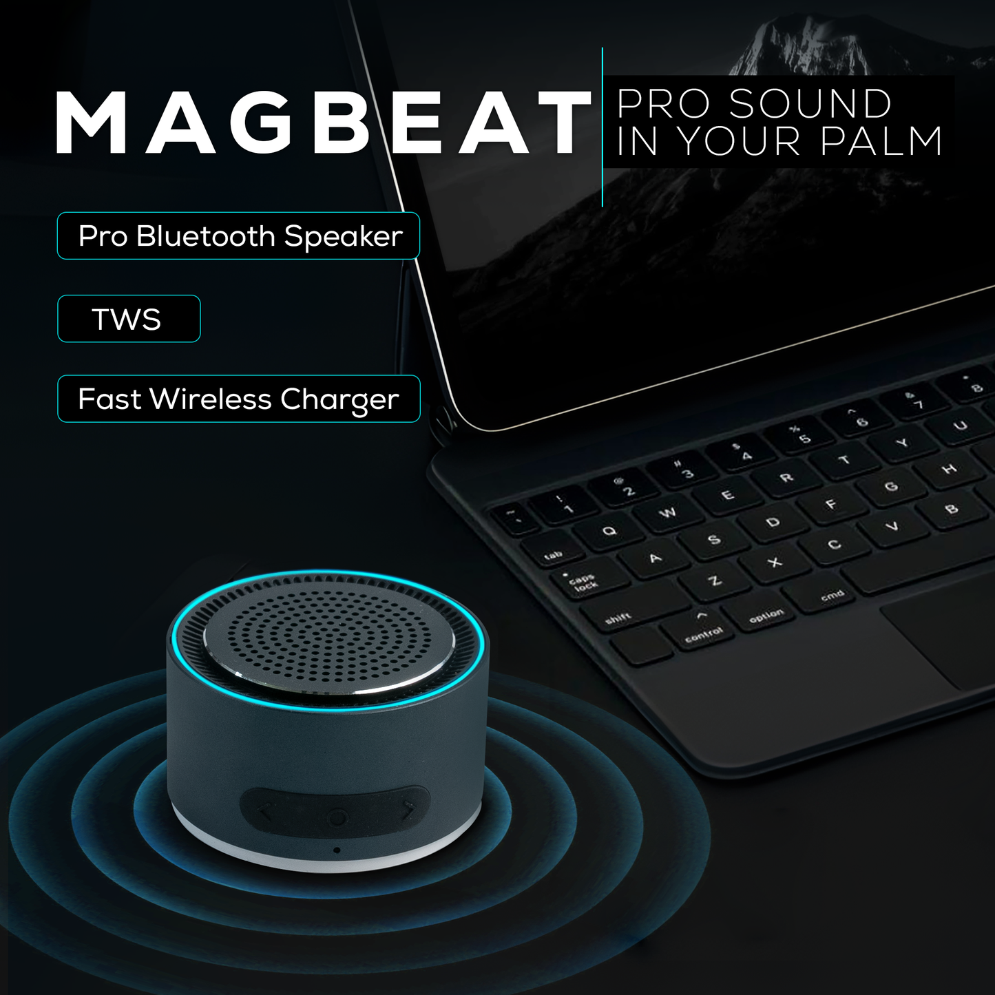 3in1 Bluetooth Speaker + Wireless Charger with Magnetic Mount