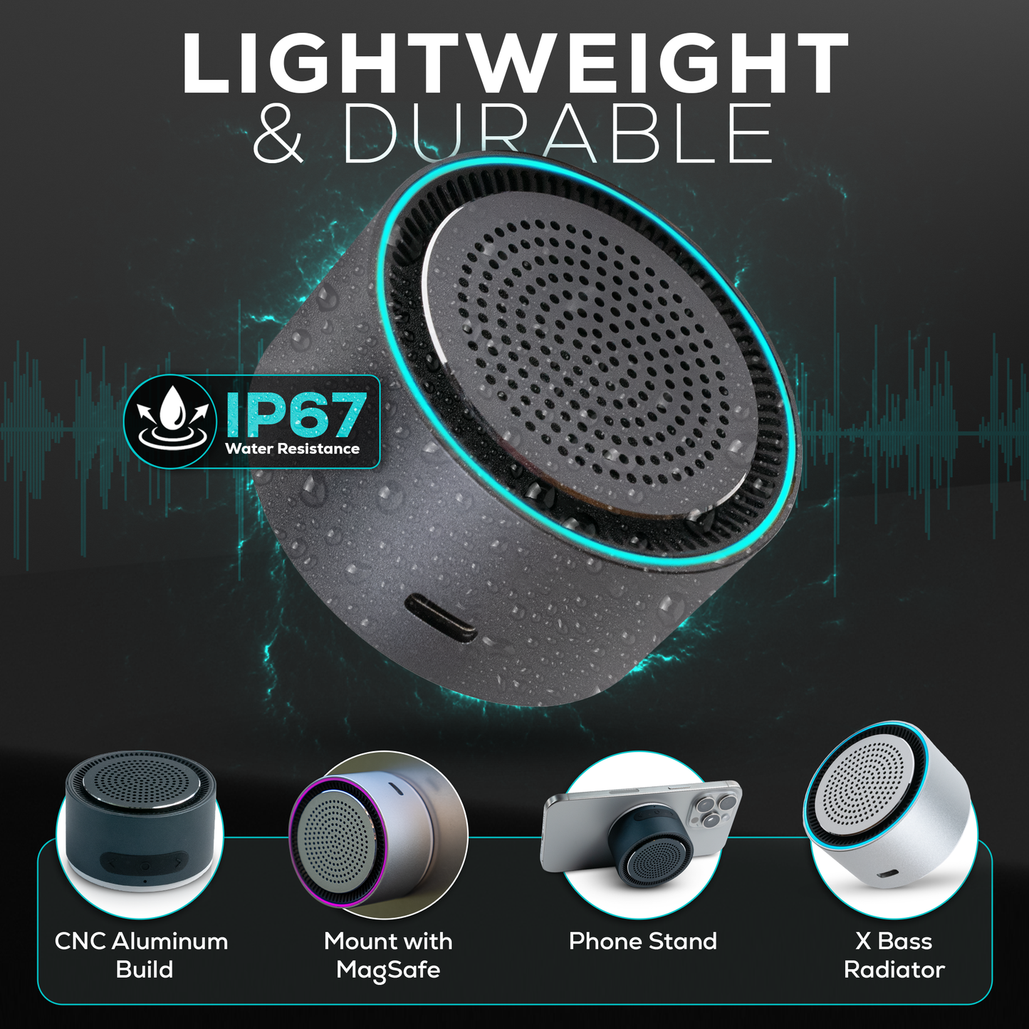 3in1 Bluetooth Speaker + Wireless Charger with Magnetic Mount