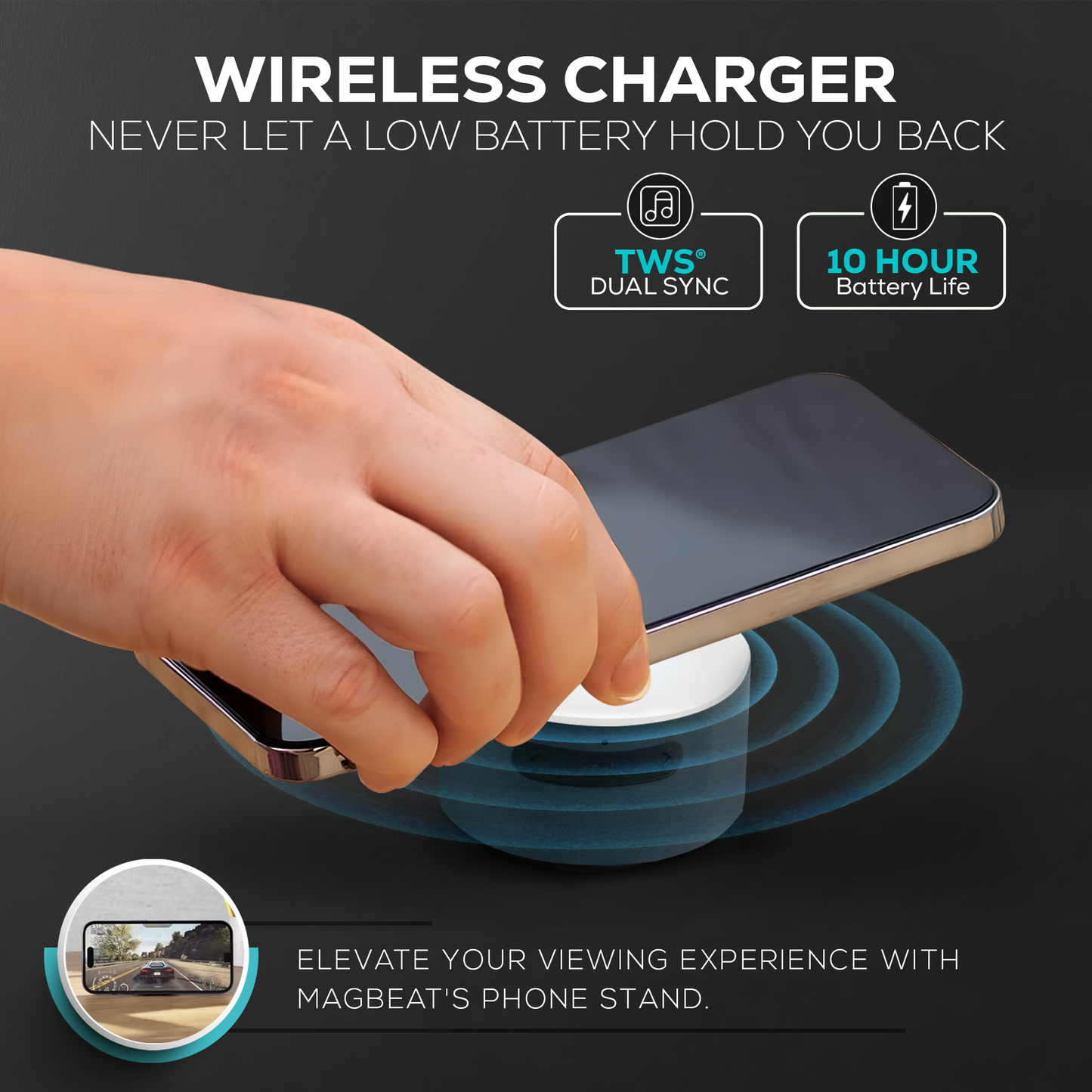 3in1 Bluetooth Speaker + Wireless Charger with Magnetic Mount